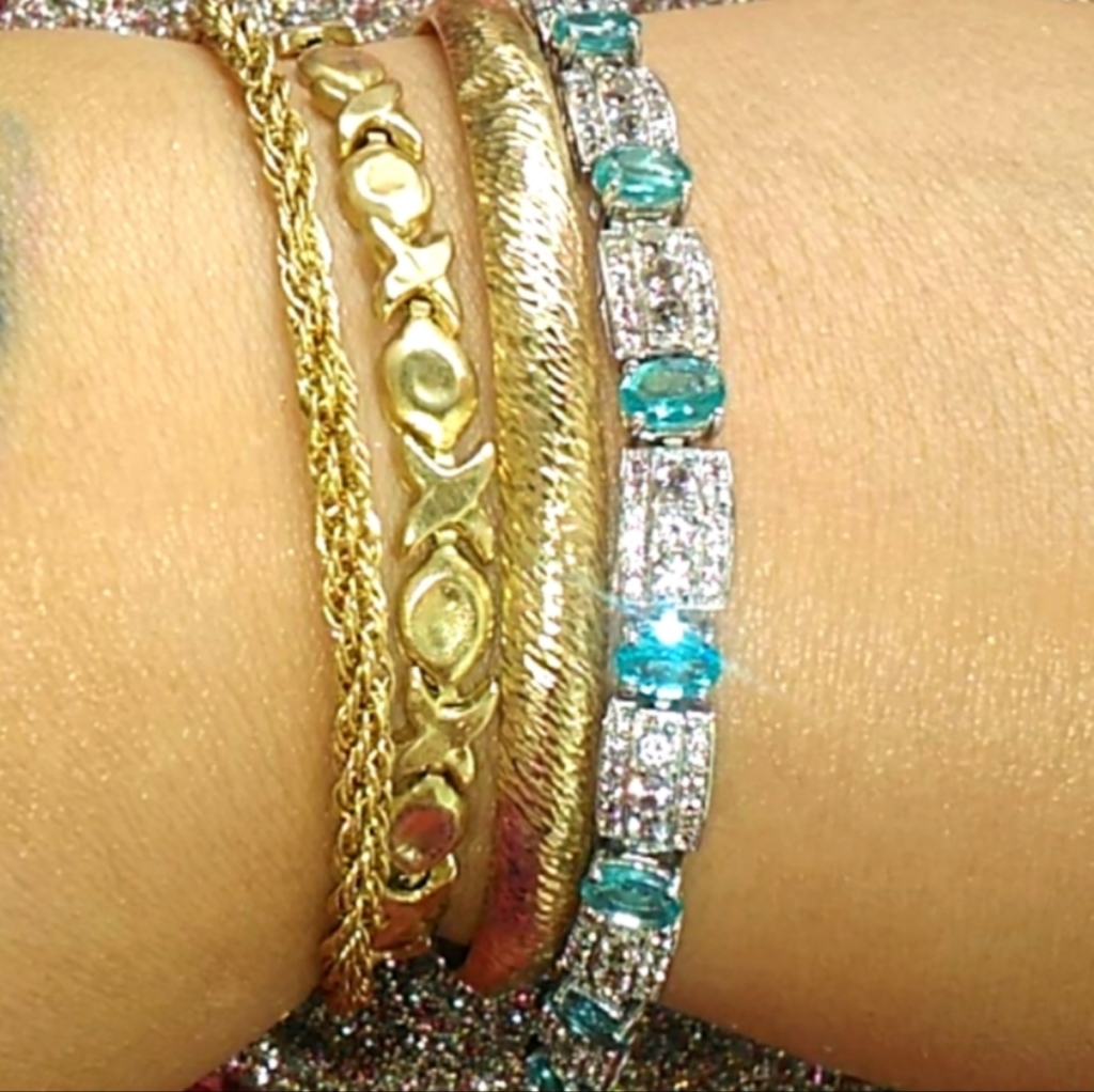 Neon Blue Apatite And White Zircon Gemstone Tennis Bracelet Sterling Silver